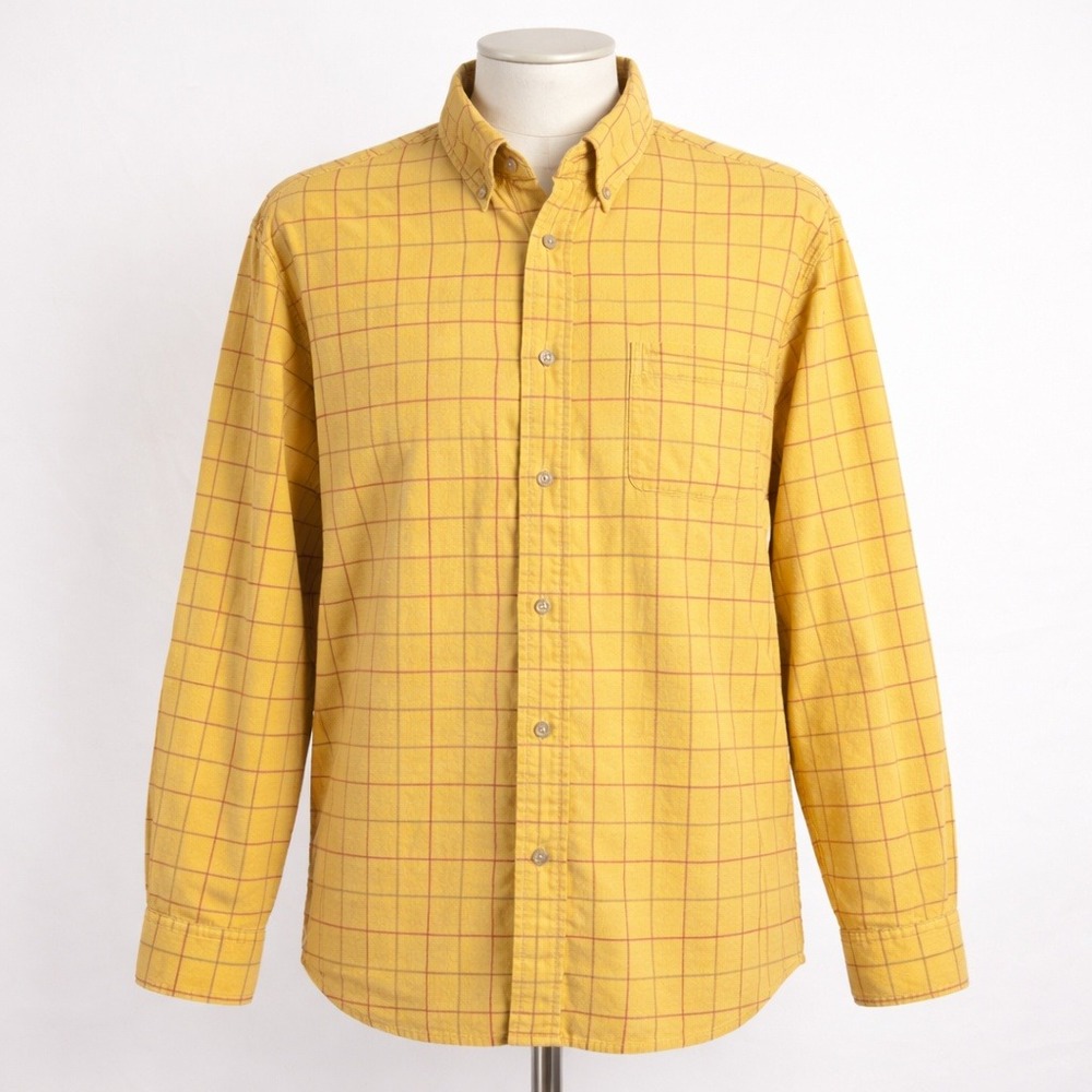 Vintage Eddie Bauer Mens Corduroy Plaid Flannel Button Shirt Size L Gold Outdoor